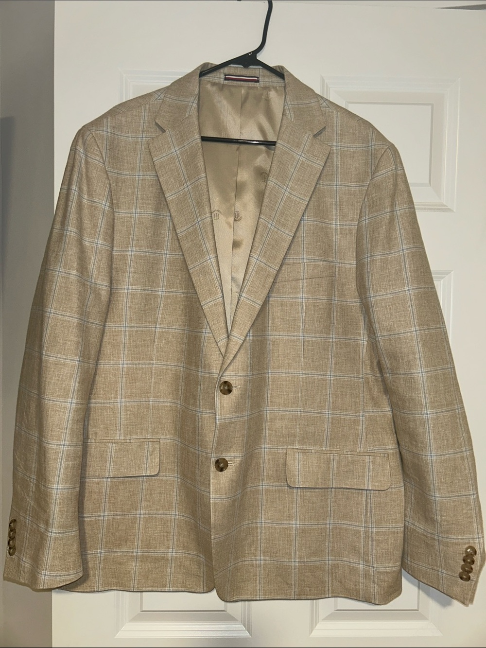 Tommy Hilfiger Beige Windowpane Sport Coat Blazer- 48R